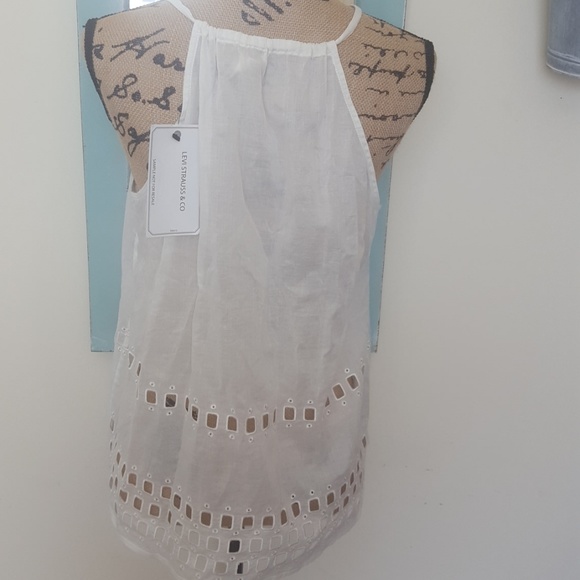 Levis Sample Eyelet Blocked White Halter Boho Festival Top - Picture 3 of 6